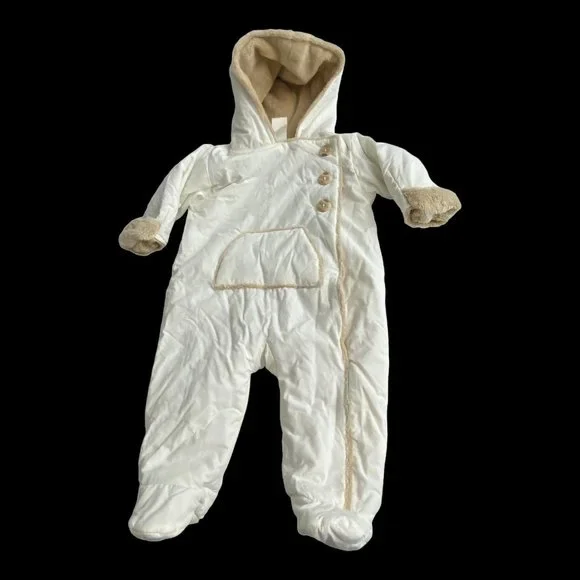 Old Navy Plush Bunting Winter Snow Suit 0-3 Months Furry Fleece Inside - Picture 4 of 14